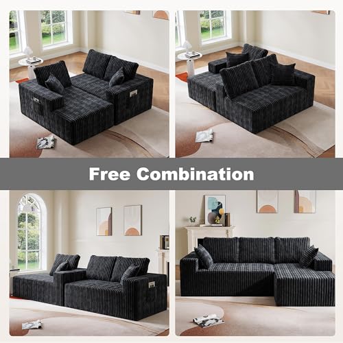 Image of 95 inch Modular Sectional Sofa - Memory Foam Sectional Couches with Deep Seat and Side Pockets,Modular Sofa Couches L-Shape Couch with Chaise, Boneless couches for living room(Black, 95 inch+Right Chaise)