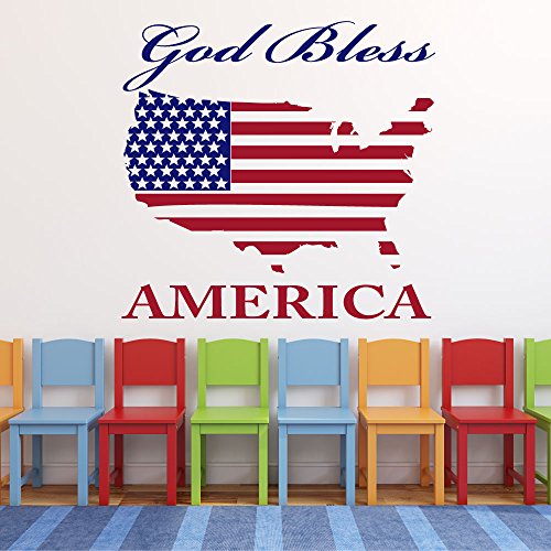 Patriotic Wall Decor | God Bless America | American Flag Silhouette | Vinyl Decal For Porch Sign, Family Room, Or Classroom | Vinyl Lettering Stickers | Holiday Or Home Decoration Or Gift | Custom Sizes And Colors Match Any Themed Living Space #TOP2