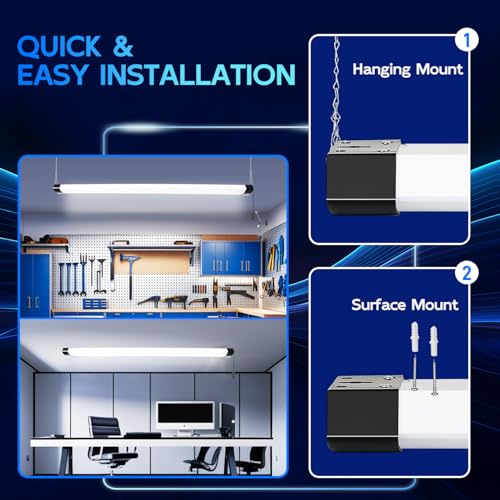 Image of hykolity 4FT 120W LED Shop Light Linkable,13000LM(400w Equivalent) | Utility Shop Lights for Garages, Workshops, Basements, Hanging or FlushMount, with Power Cord and Pull Chain,ETL,2 Pack