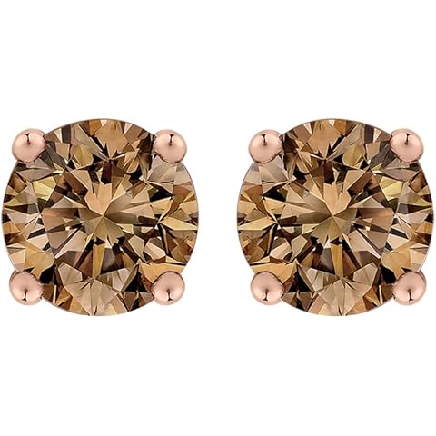 14K White Gold Brown (I1) Round Brilliant Cut Diamond Earring Studs