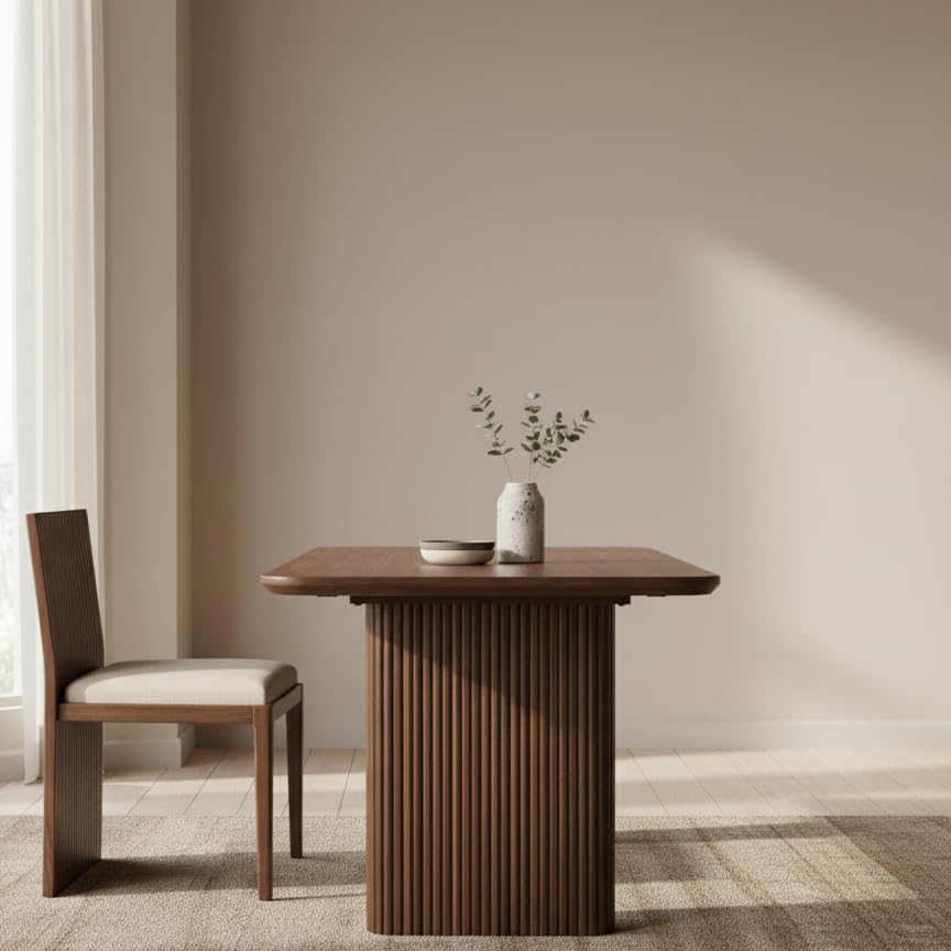 Image of ANGEL FURNITURE Grafton Solid Sheesham Wood Dining Table, Fluted Column Legs, Contemporary Style (Wenge Finish, 175 * 90)