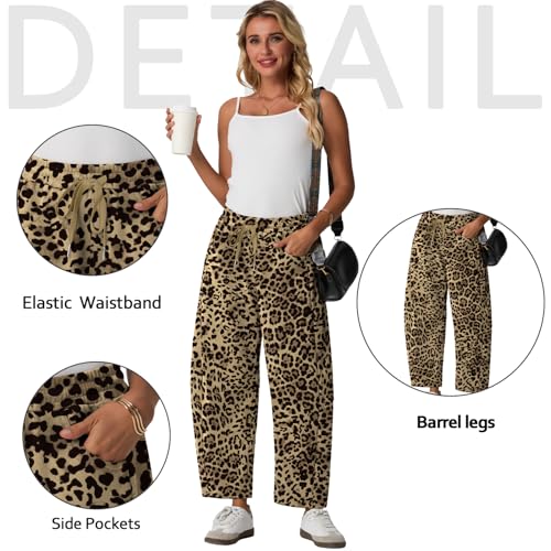 Image of Lepunuo Barrel Sweatpants Women Casual Baggy Elastic Waisted Pants Wide Leg Gym Trousers with Pockets