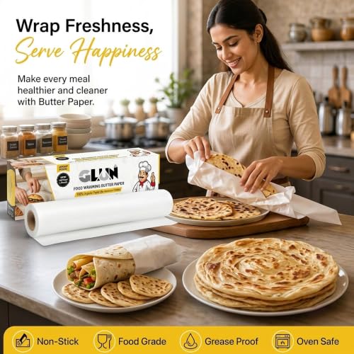 Image of GLUN 55Meter Roti Cover Wrapping Paper Roll, Non-Stick Back Food Wrapping Paper, Roti Wrapping, Baking Non-Stick, Re-Heatable, Oven Safe Paper