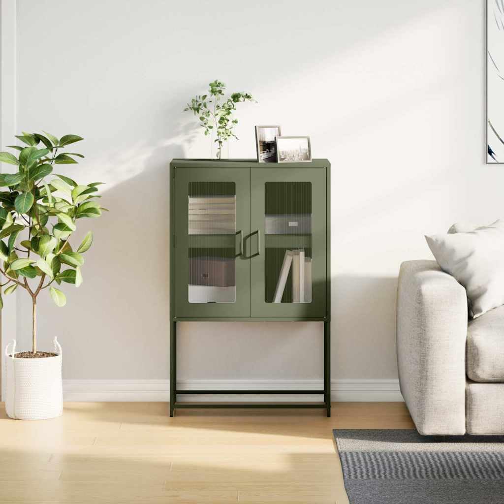 Credenza Verde Oliva in Acciaio Laminato a Freddo 68x39x107 cm con 4 Scomparti e 2 Ante, Mobile Portaoggetti Robusto e Stabile per Ampio Spazio di Conservazione,