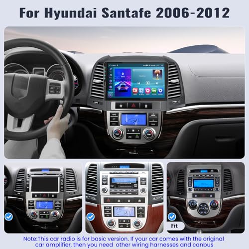 SIXWIN Rádio veicular Android 13 para Hyundai Santafe 2006-2012 2G + 64G com conexão de espelho auto