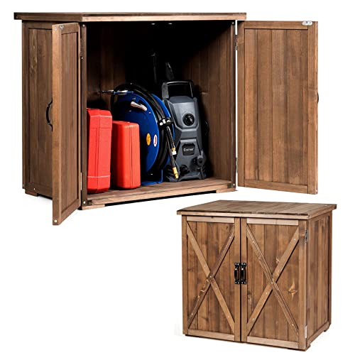 COSTWAY Holzschuppen 77 x 56 cm, Tannenholzschrank mit Doppeltüren, Geräteschuppen Gartenschrank für Außenbereich…