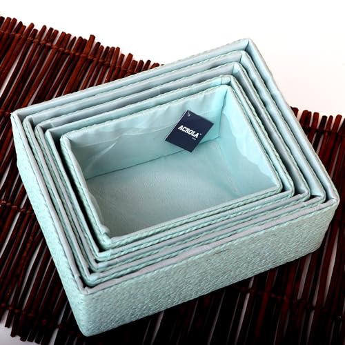 Image of Acrola Premium 5-Pack Woven Paper Rope Storage Baskets, Multi-Size, Stackable, Versatile Organziers, Decorative Bins with Durable Fabric Liner for Home, Office, Nursery, and Bathroom, ST05004 (Mint)
