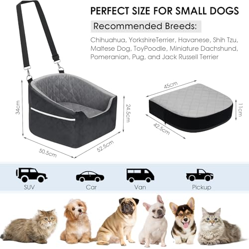 Mozvvco Hundesitz Auto Kleine Hunde - Ultraweich & Bequem Hunde Autositz Rückbank & Vordersitz - 2 in 1 Autositz Hund & Hundebett Auto mit Dickern Kissen - rutschfest, Abnehmbar, Waschbar - Schwarz