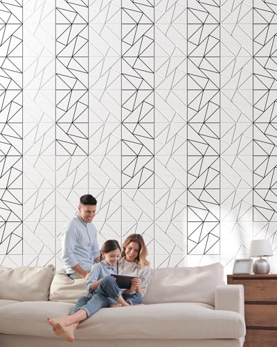 Image of 18-Pack Felt Acoustic Panels,12 inchx12 inchx0.4 inch Soundproof Wall Panels, Peel & Stick Sound Proof Foam Panels for Walls, Geometric Noise Reduction Panels for Home Office,Studio (White on Black)