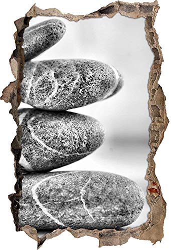 KAIASH 3D Stickers Muraux Monocrome Zen Pierre Tour Mur percée dans Un Look 3D Mur ou Porte Autocollant Sticker Mural Sticker Mural décoration Murale 62x42 cm
