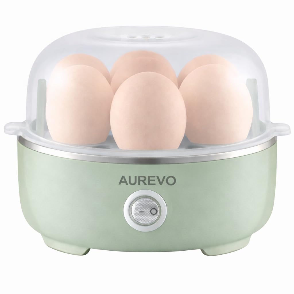 Automatic Electric Egg Boiler | 350 Watt | Boils Upto 7 Eggs | 3 Boiling Modes | Overheat Protection | Stainless Steel Heating Plate, Measuring Cup | 75ml | 1 YEAR WARRANTY (IVORY GREEN)