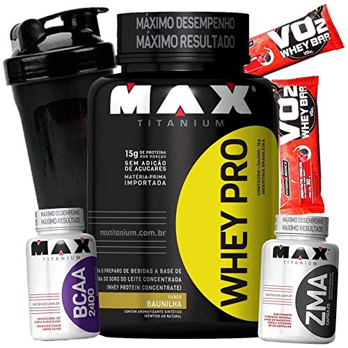 Kit Suplementos - Wey Whey Protein 1kg Concentrado + Zma Testosterona + Bcaa + Shaker - Max Titanium