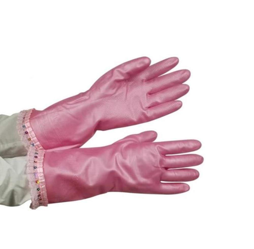 Gants lave-linge nettoyage ménage en caoutchouc latex et velours chaud rose durable
