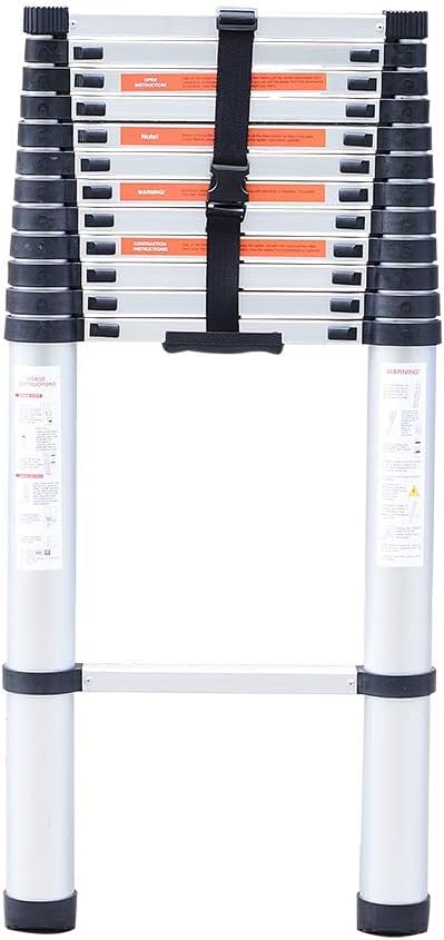 Heavy Duty Telescoping Straight Ladder (2 Meter Long), Aluminum Ladder, Portable Telescopic Extension Balance Rod Non-Slip Cap for Indoor Outdoor Industrial Household Use