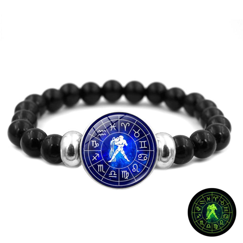 CECE&COLE Bracciale Luminoso con Dodici Costellazioni, Braccialetti Elastici con Perline Nere, Ciondolo con Gemme del Tempo retrò, Braccialetti per Gioielli, Regali di Amicizia, Acquario, Regolabile