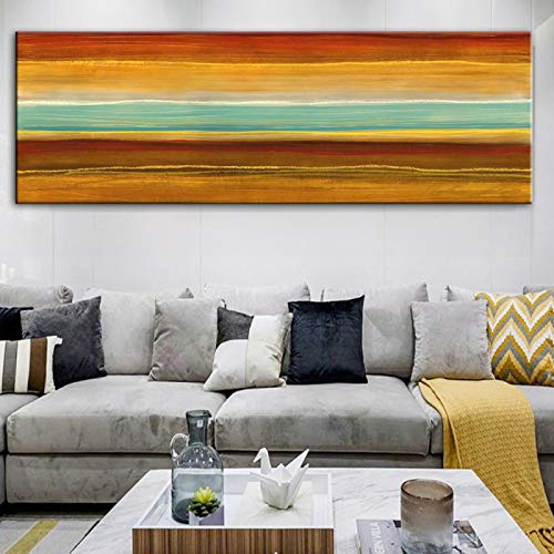 Toile art abstrait doré moderne graffiti grand format 70x210 cm