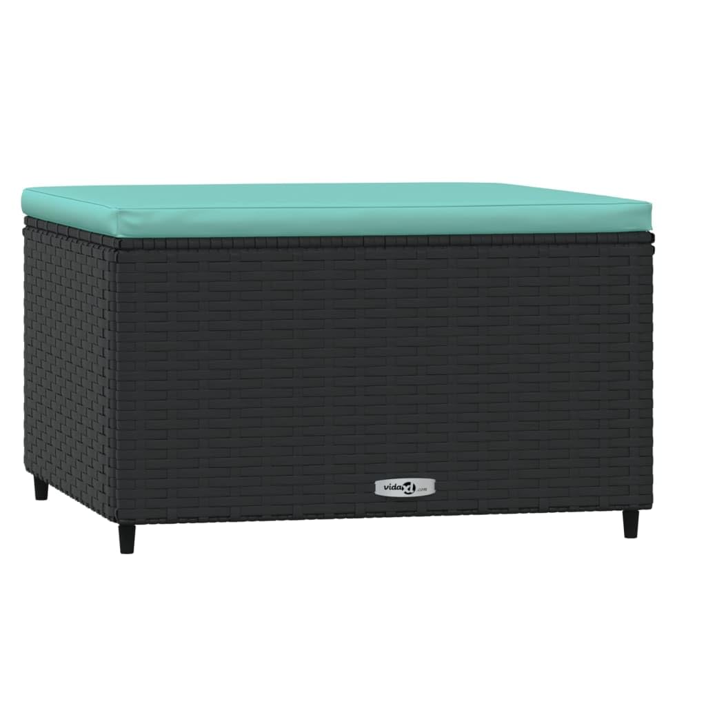 vidaXL Reposapiés de jardín con cojín ratán sintético Negro, taburetes, Taburete con almacenaje, Taburete de Exterior, otomana, Taburete de jardín