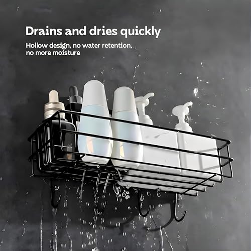 Image of Arena Steel Self-Adhesive Multipurpose Bathroom Shelf with Hooks /Towel Holder /Rack /Bathroom Accessories-Wall Mount - Pack of 4 (White)