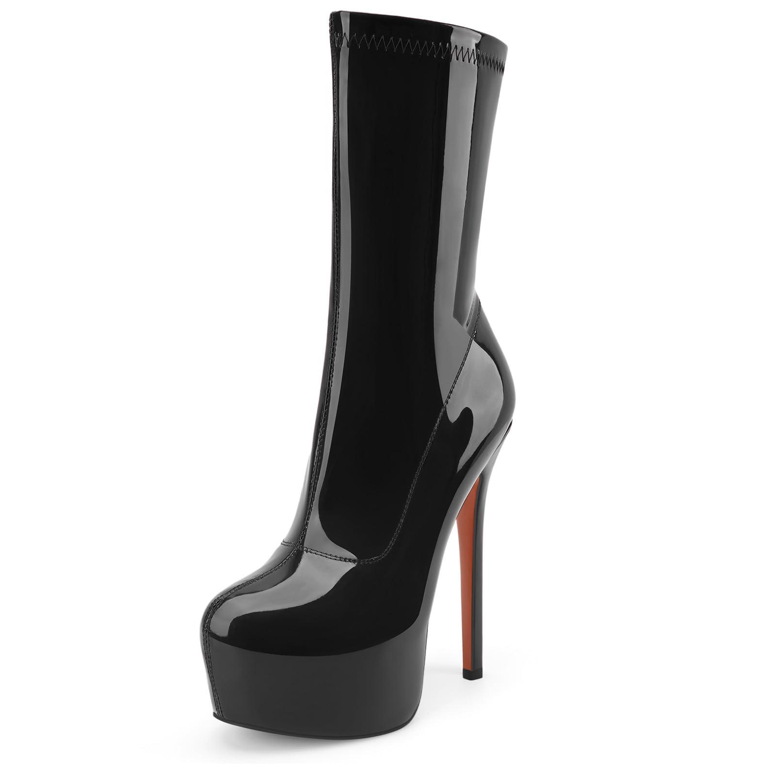 Z Oufeier Womens Platform Stiletto High Heel Ankle Boots Round Toe Zipper Patent Leather Short Booties Fashion Fall