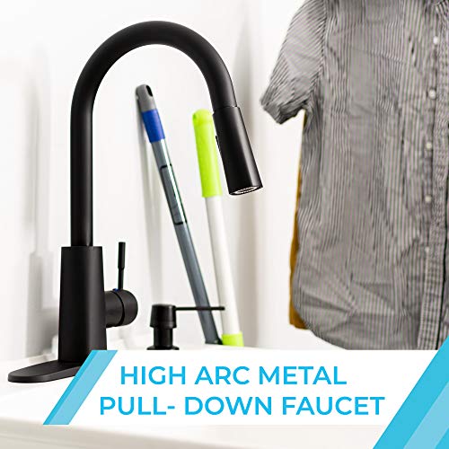 VETTA White Utility Sink Laundry Tub With High Arc Black Kitchen Faucet By VETTA - Pull Down Sprayer Spout, Heavy Duty Slop Sinks For Washing Room, Basement, Garage, or Shop, Free Standing Tubs - Thumbnail 7