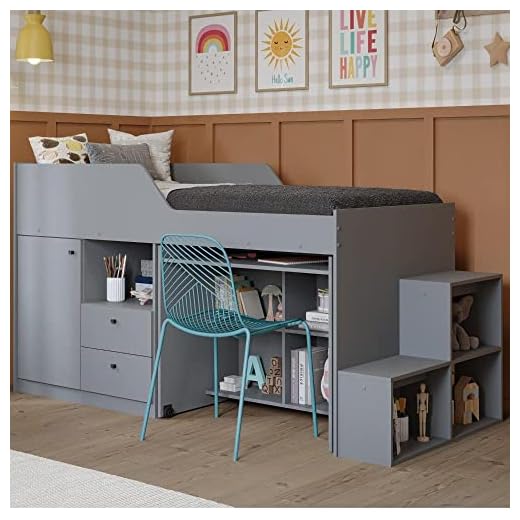 Cama Infantil Multifuncional com Escrivaninha e Escada Cimol Grafite