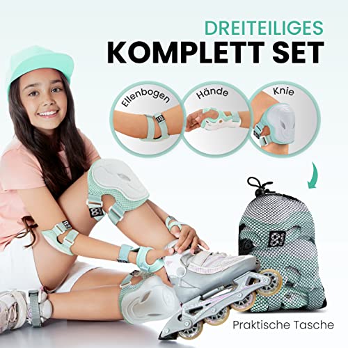 99FLIPS Knieschoner Kinder mit GS [6er Set] - GRIND - S/M Mint - Schoner Inliner Kinder - Knieschützer Protektoren mit Knie- und Ellenbogenschützer - Schützer Protektoren Inliner