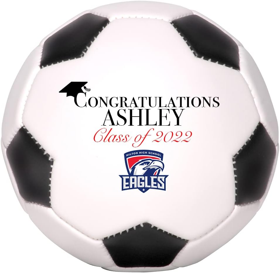 Custom Soccer Ball Graduation Gift Personalized with Name & School Logo for Him, Her, Graduate, Son, Daughter | Congratulations for Middle, High School, or College