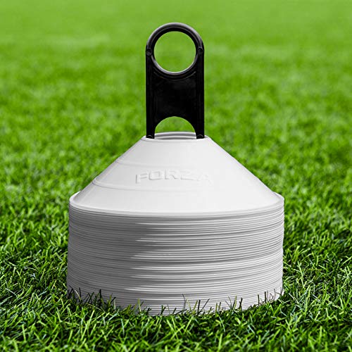 FORZA Coni da Allenamento Marcatori | Cinesini da Allenamento Premium con Supporto, Perfetta per Esercitazioni di Calcio, Rugby E Fitness [Pacco da 50 o 1000] (Bianco, Pacco da 50)