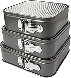 3 Pieces Square Cake Tins, Square Springform Dessert Pan, Non-stick, Baking Chesecake Pans Set for...