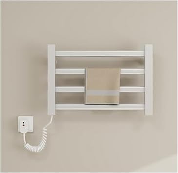 Heated Towel Racks Rotatable Smart Heated Towel Rack 80W Wall Mounted Radiator with 4 Bars Constant Temperature Electric Warmer for Bathroom Safe Efficient Drying SolutionWhite,Left Line