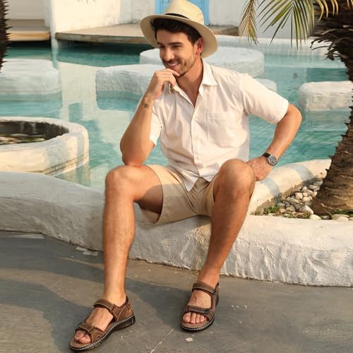 Image of Mens Leather Slides Sandals Summer Outdoor Cushioning Casual Lightweight Sandals