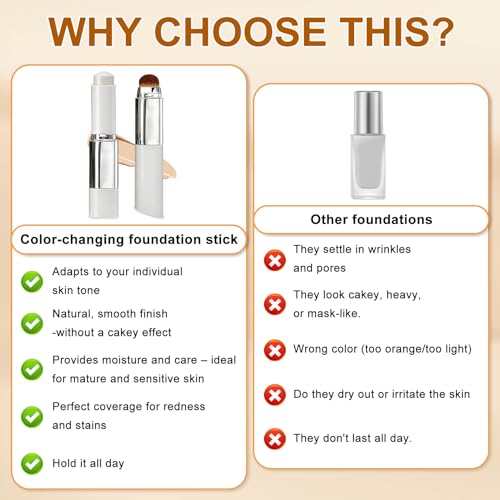 Faccelove Foundation Stick mit Pinsel, 2-in-1 Color Changing Foundation mit LSF 15, Automatische Farbanpassung, Langanhaltend & Feuchtigkeitsspendend, Natürliches Finish für Alle Hauttypen