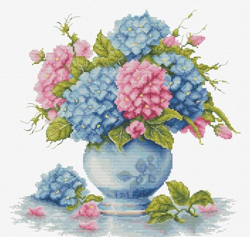 Kit broderie point de croix complet Luca-S B7033 loisirs créatifs adultes hortensia