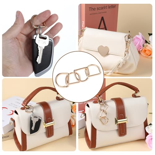 Ymapinc 4Pcs D Ring Spring Key Hooks Gold Metal Keyring Clip 1.18 Inch Spring Ring Buckles Clasp for Belt Backpack Bag Handbag Purse Strap Small Keychain Clip Spring Key Hooks
