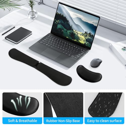 Image of Zibly Ergonomic Gel Keyboard Wrist Rest & Mousepad Rests for Computer, Silky Memory Foam for Typing (Black Combo)