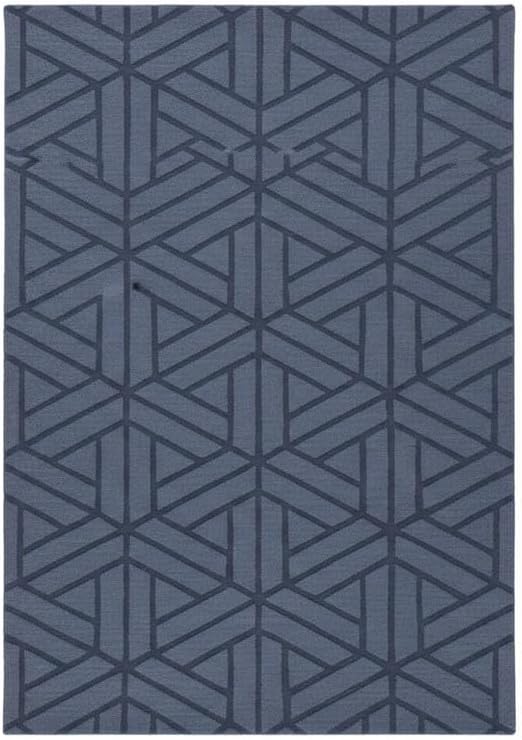 Hand-Tufted Wool High-Low Textured Area Rug, Durable Modern Geometric Pattern Carpet for Living Room, Bedroom, Nursery & Stylish Home Decor 8 x 12 Ft Blue