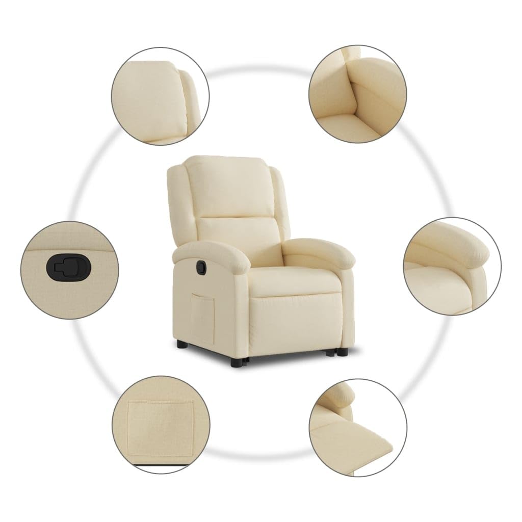 Willood Sillón Reclinable Elevable, Silla con Respaldo Reposabrazos, Asiento Ajustable para Ancianos, Tela Color Crema