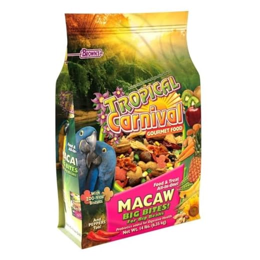 Tropical Carnival F.M. Brown's Gourmet Macaw Food Big Bites for Big Beaks, Vitamin-Nutrient Fortified Daily Diet with Probiotics for Digestive Health - 14lb