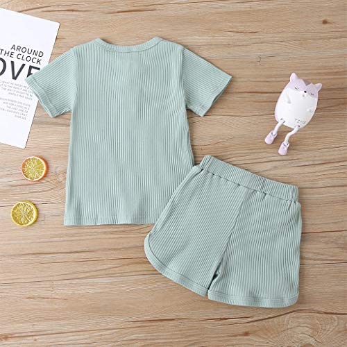 image for Kuriozud Kids Toddler Little Boy Girl Short Pajamas Set Short Sleeve T