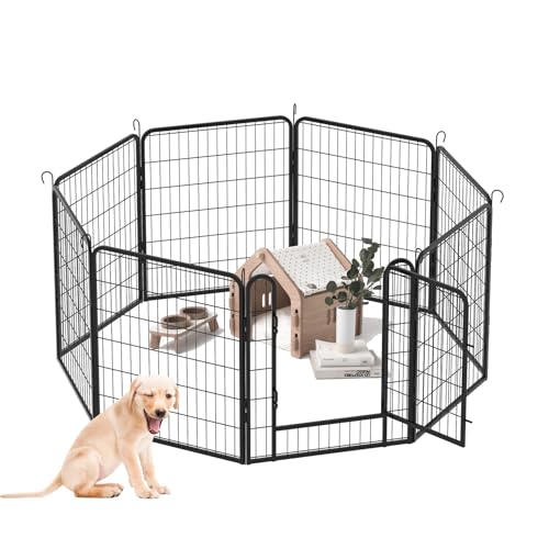 32inch Height 8 Panels Pet Dog Playpen Indoor Outdoor Exercise Fence Pen RV Camping Yard Heavy Duty Puppy Kitty Exercise Fence for RV Camping/Yard/Garden (Black, M, 8 Panels)