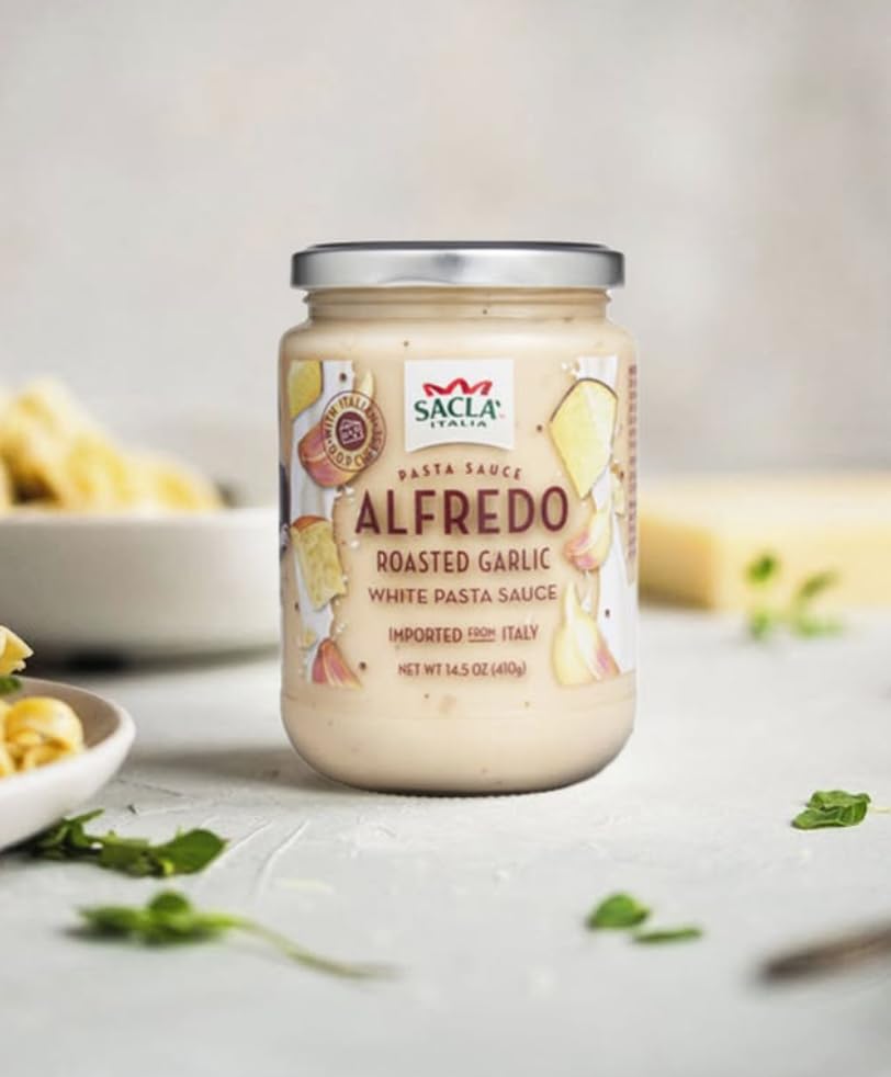 Miniatura 3 de SACLA Salsa Alfredo con ajo asado  Salsa cremosa italiana para pasta blanca con queso, mantequilla y ajo asado lento, tarro de vidrio de 14.5 onzas,