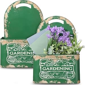 2 Pcs Metal Wall Planter Outdoor Wall Mount Hanging Planter Pot Rustic Flower Box Front Door Basket for Farmhouse Garden Chic Decor Outdoor Indoor Decoration