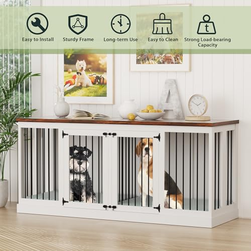 71-inch-Double-Dog-Crate-Furniture-Furniture-Style-Dog-Crate-Table-Wood-Crates-for-Dogs-Kennel-Indoor-with-Removable-Divider-XXL-Heavy-Duty-Decorative-Dog-Crate-Table-for-2-Dogs-White 71 inch Double Dog Crate Furniture Furniture Style Dog Crate Table Wood Crates for Dogs Kennel Indoor with Removable Divider XXL Heavy Duty Decorative Dog Crate Table for 2 Dogs White