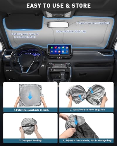 helloleiboo Graphene Car Windshield Sun Shade Car Sun Shade for Windshield with Heat Absorption Coating Foldable Design with UV Protection to Keep Your Car Interior Cooler Silver (Medium-59 × 30 in) — view 6