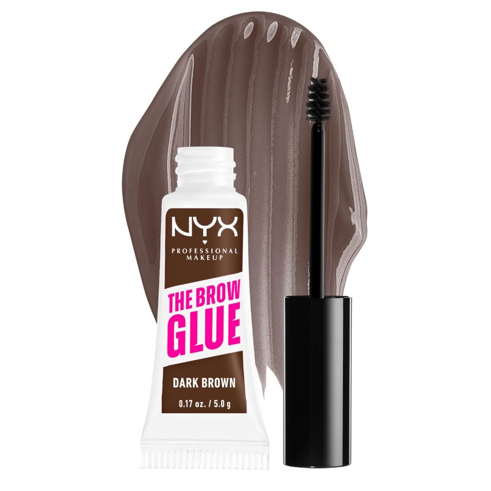 NYX Professional Makeup Gel Sopracciglia Brow Glue, Istantaneo, Per un Look Laminato, The Brow Glue, Dark Brown Confezione singola Marrone scuro