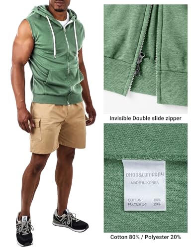 Image of Ohoo Mens Slim Fit Sleeveless Lightweight Zip Up Hooded Sweatshirt Vest Hoodie