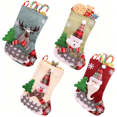 JynxtoyZeal Christmas Stockings Set, 4pcs Xmas Stockings Snowman,Reindeer 3D Christmas Socks for Fireplace Holiday Christmas Party Decorations