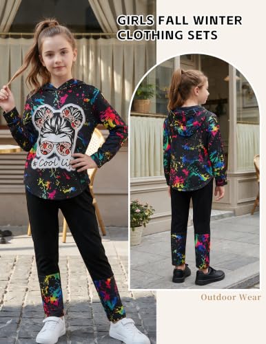 Image of Girls 2 Pcs Fall Winter Tie Dye & Leggings Outfits For Teens 5-14