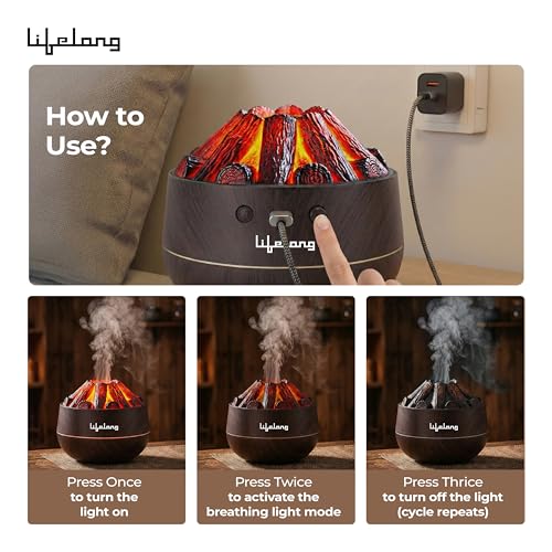 Image of Lifelong Bonfire Home Humidifier & Essential Oil Diffuser | 300ml Tank Capacity |Ultrasonic Aromatherapy for Home, Office & Bedroom with Soothing Light for Relaxation| Essential Oil Fragrance Diffuser