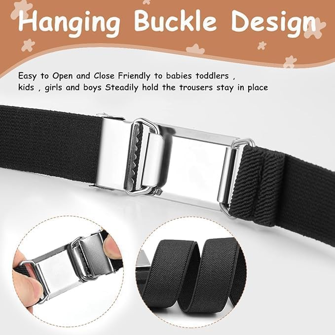 SARNESHWERAM 2PCS Kids Adjustable Elastic Belt Set for Boys and Girls Stretch Waist Belt with Silver Buckle for School Uniform Jeans Pants Brown & Black Set 2